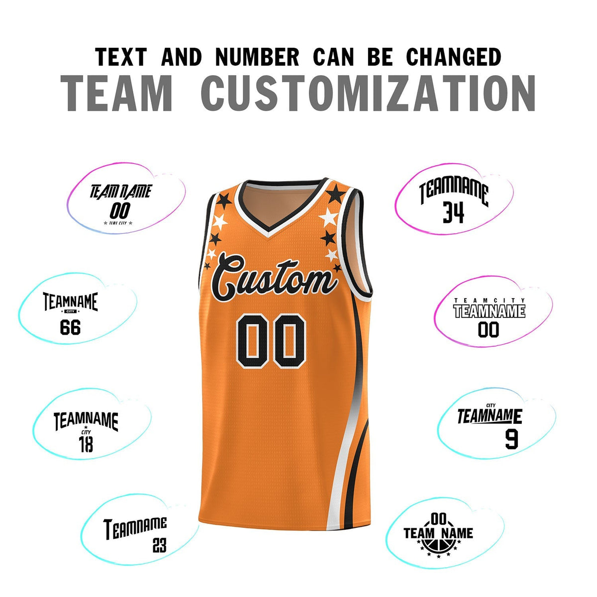 Custom Orange Shoulders Star Pattern Side Color Block Sports Uniform Basketball Jersey|KXKSHOP