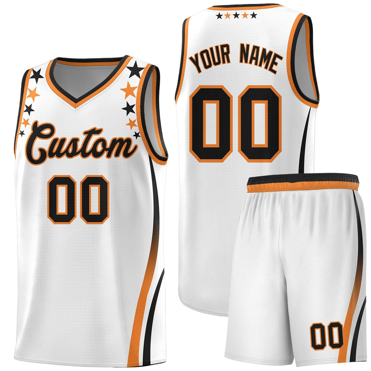 Custom White Shoulders Star Pattern Side Color Block Sports Uniform Basketball Jersey|KXKSHOP