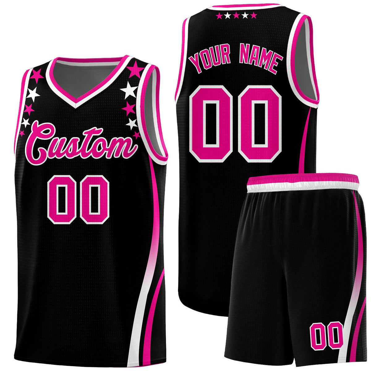 Custom Black Shoulders Star Pattern Side Color Block Sports Uniform Basketball Jersey|KXKSHOP