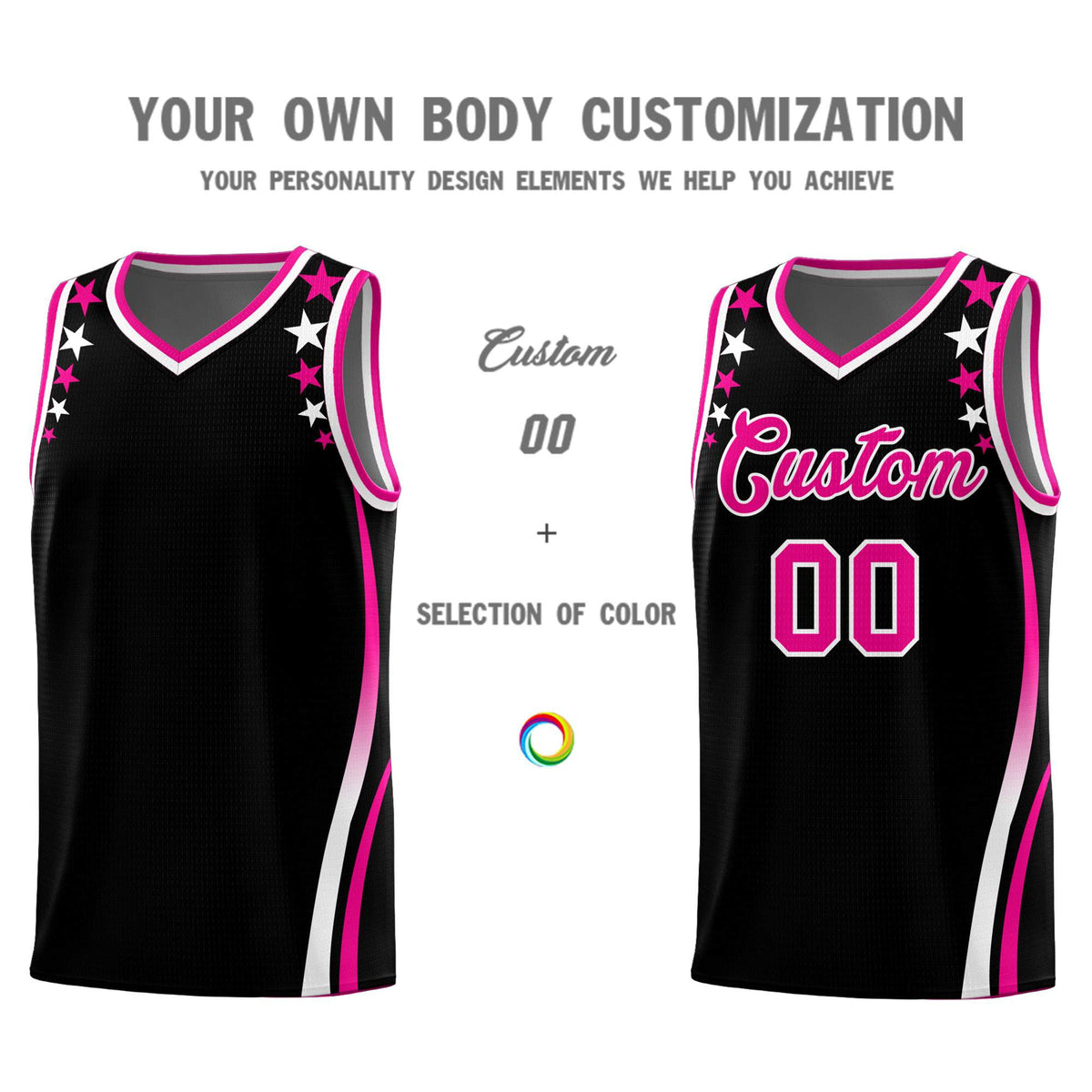 Custom Black Shoulders Star Pattern Side Color Block Sports Uniform Basketball Jersey|KXKSHOP
