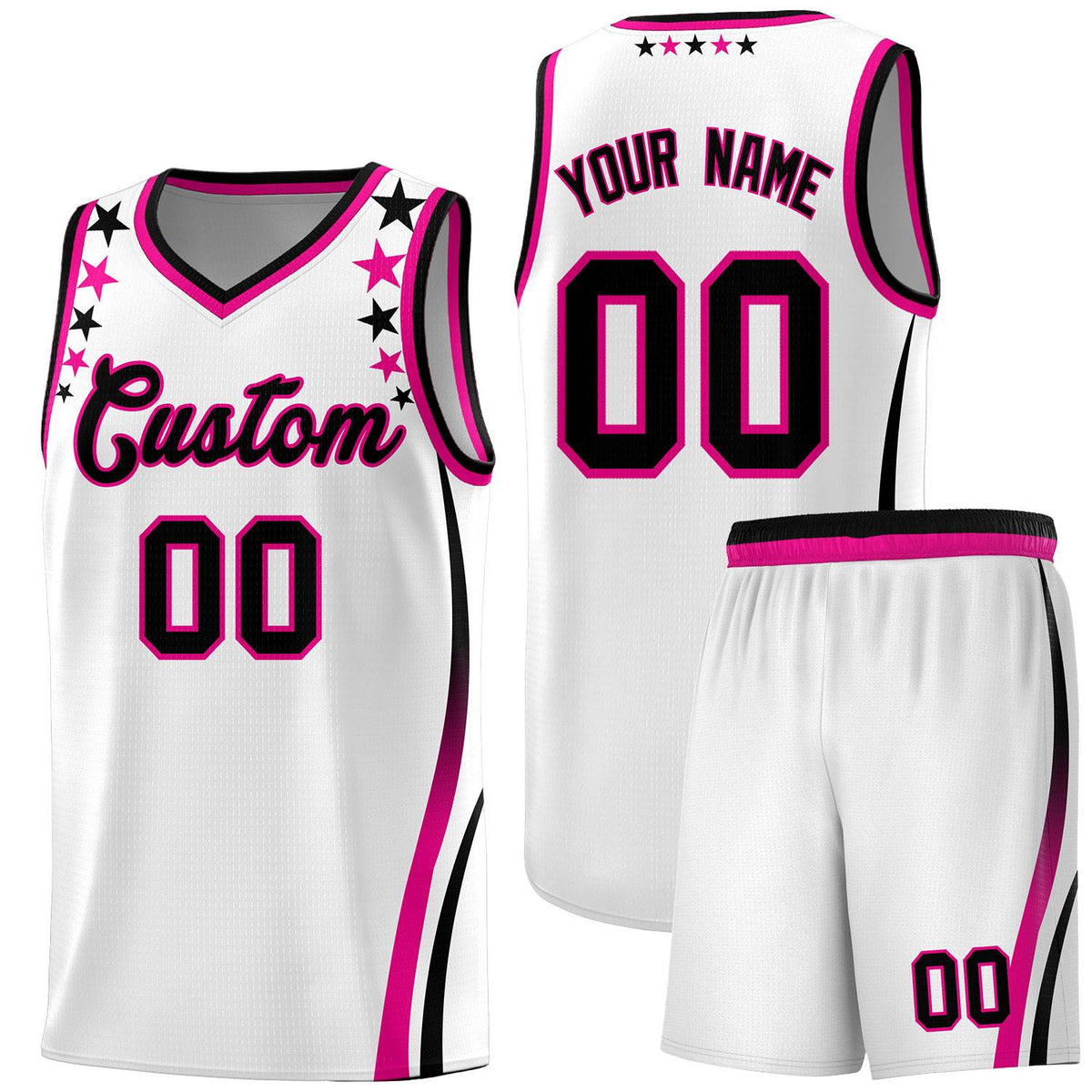 Custom White Shoulders Star Pattern Side Color Block Sports Uniform Basketball Jersey|KXKSHOP