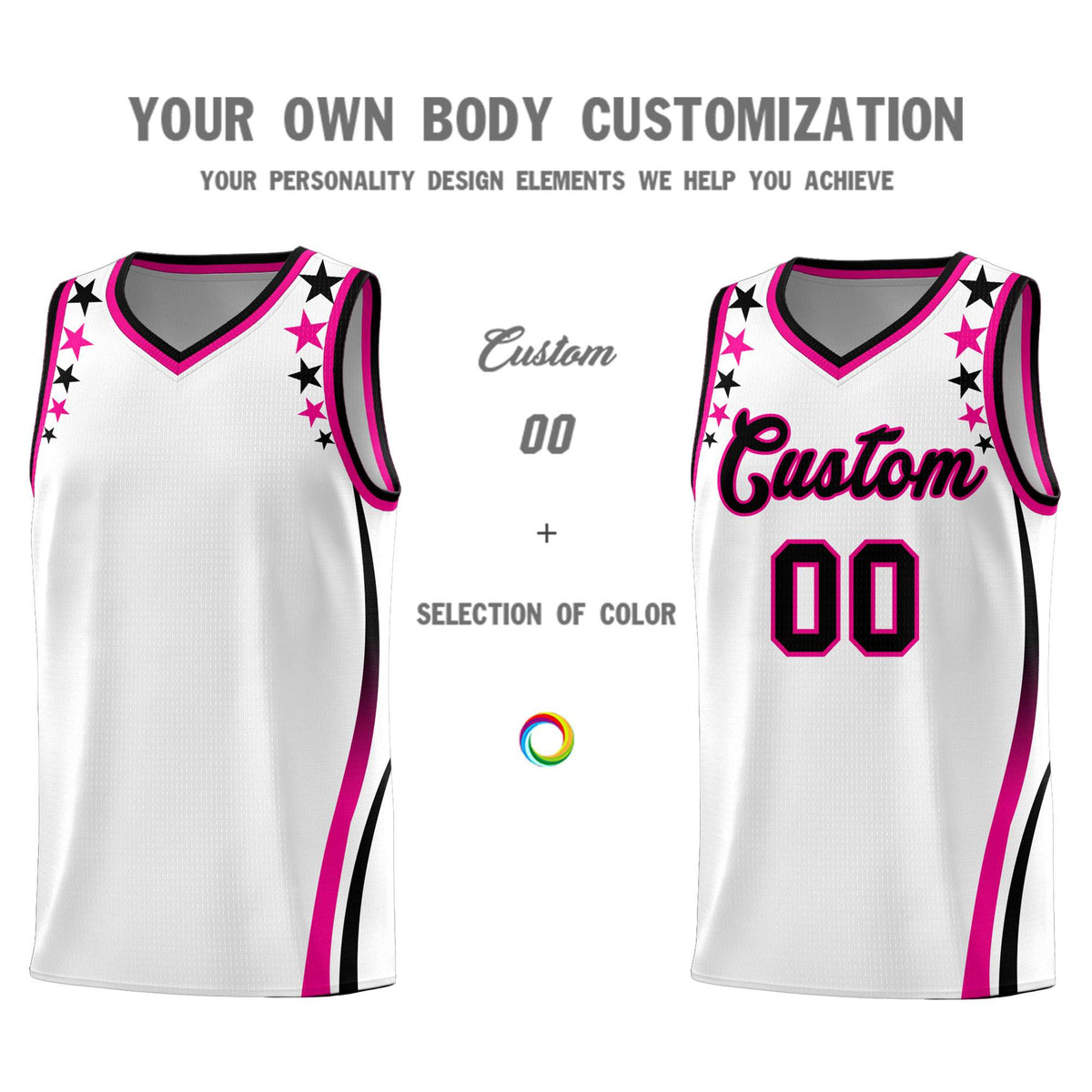 Custom White Shoulders Star Pattern Side Color Block Sports Uniform Basketball Jersey|KXKSHOP