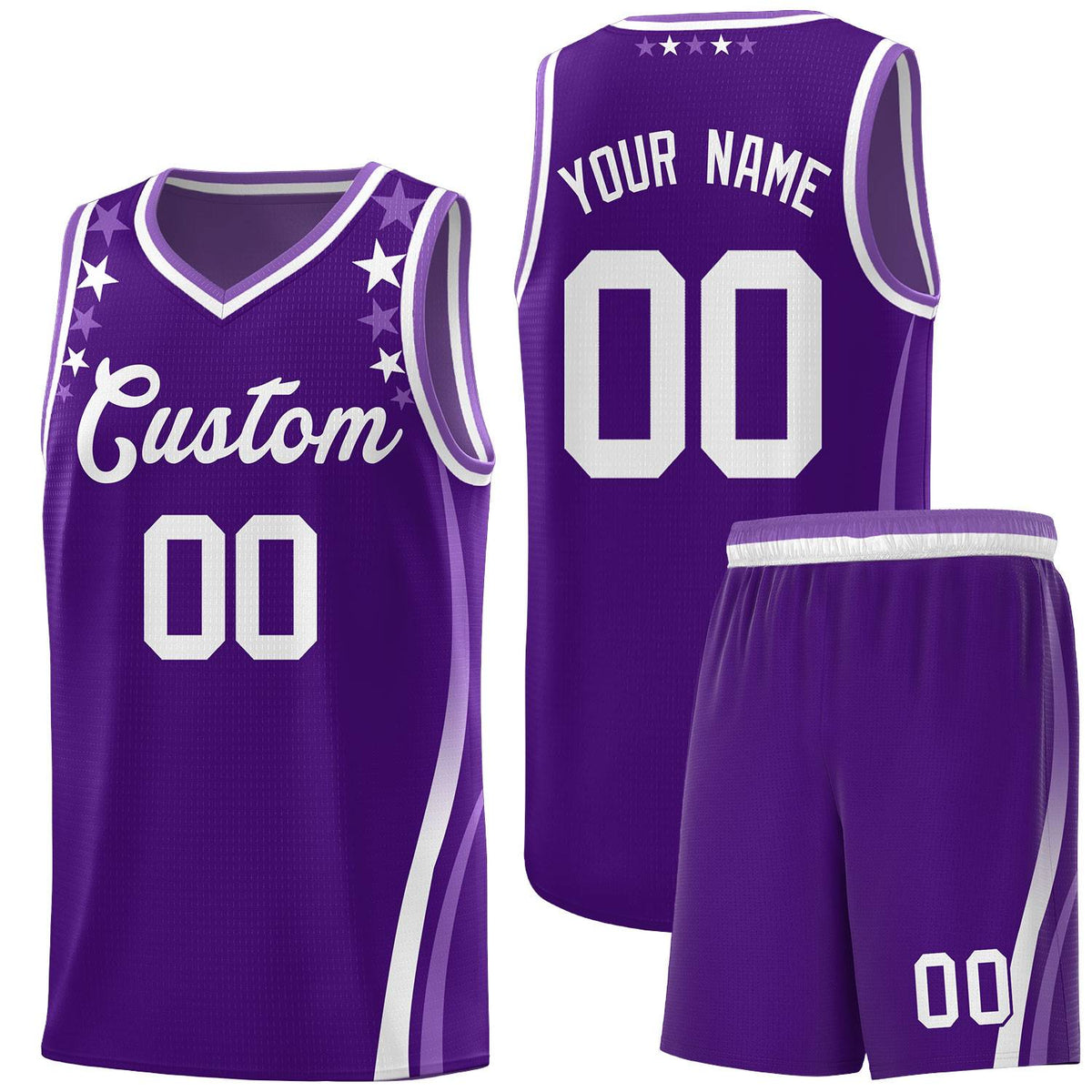 Custom Purple Shoulders Star Pattern Side Color Block Sports Uniform Basketball Jersey|KXKSHOP