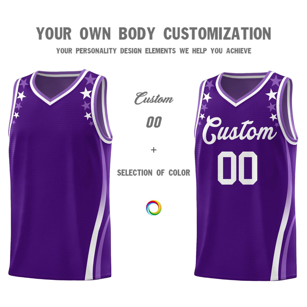 Custom Purple Shoulders Star Pattern Side Color Block Sports Uniform Basketball Jersey|KXKSHOP