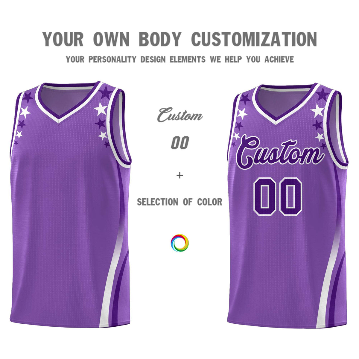 Custom Light Purple Shoulders Star Pattern Side Color Block Sports Uniform Basketball Jersey|KXKSHOP