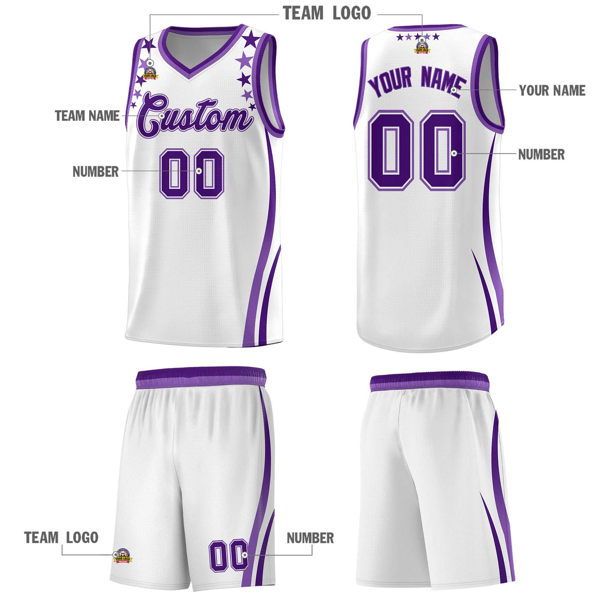 Custom White Shoulders Star Pattern Side Color Block Sports Uniform Basketball Jersey|KXKSHOP