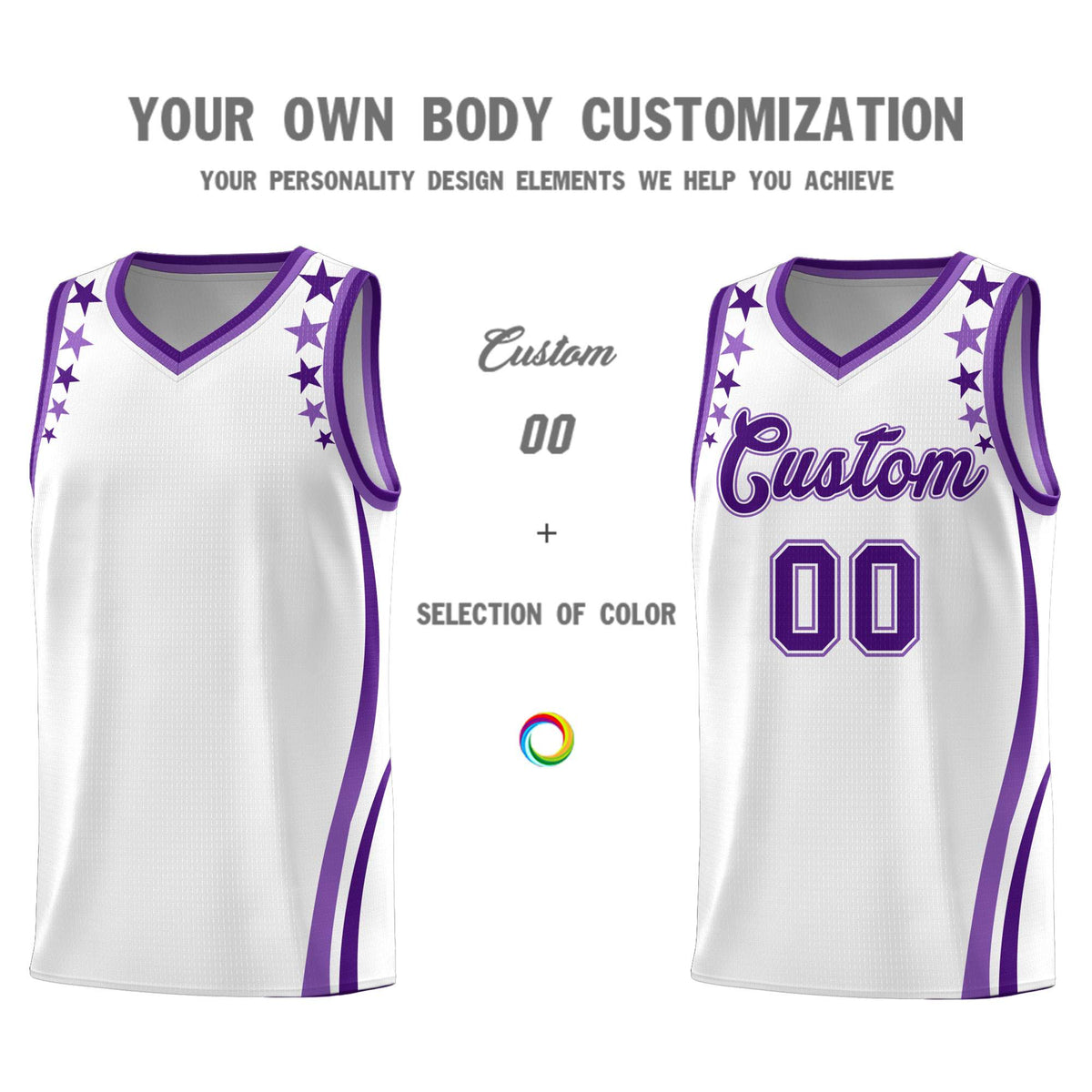 Custom White Shoulders Star Pattern Side Color Block Sports Uniform Basketball Jersey|KXKSHOP
