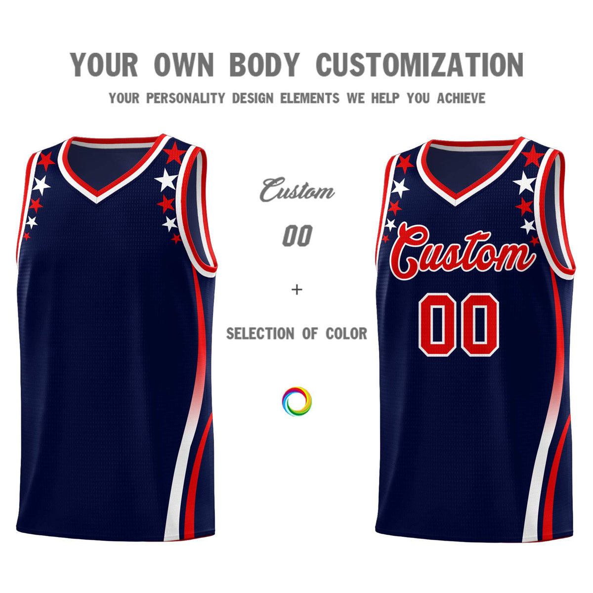 Custom Navy Shoulders Star Pattern Side Color Block Sports Uniform Basketball Jersey|KXKSHOP
