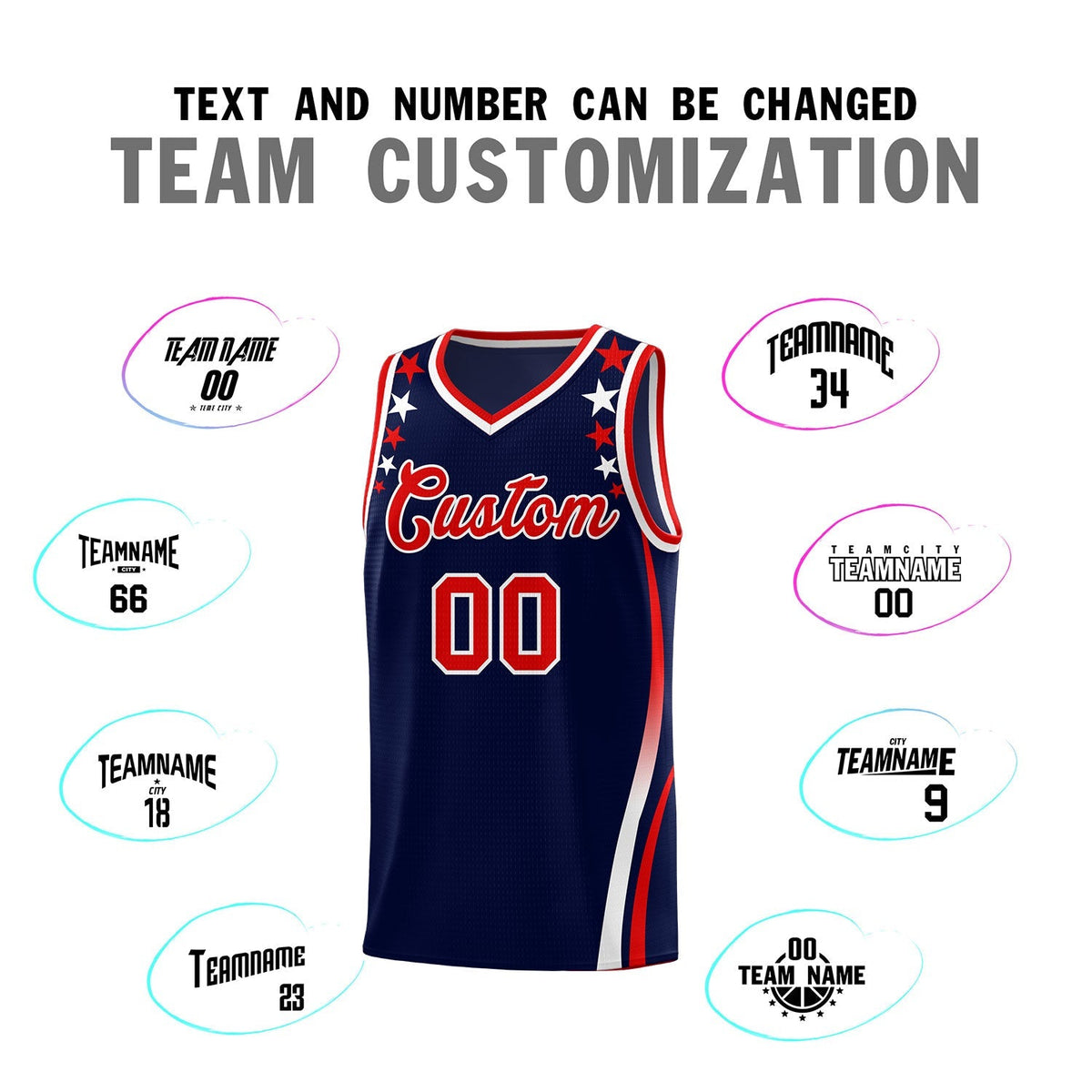 Custom Navy Shoulders Star Pattern Side Color Block Sports Uniform Basketball Jersey|KXKSHOP