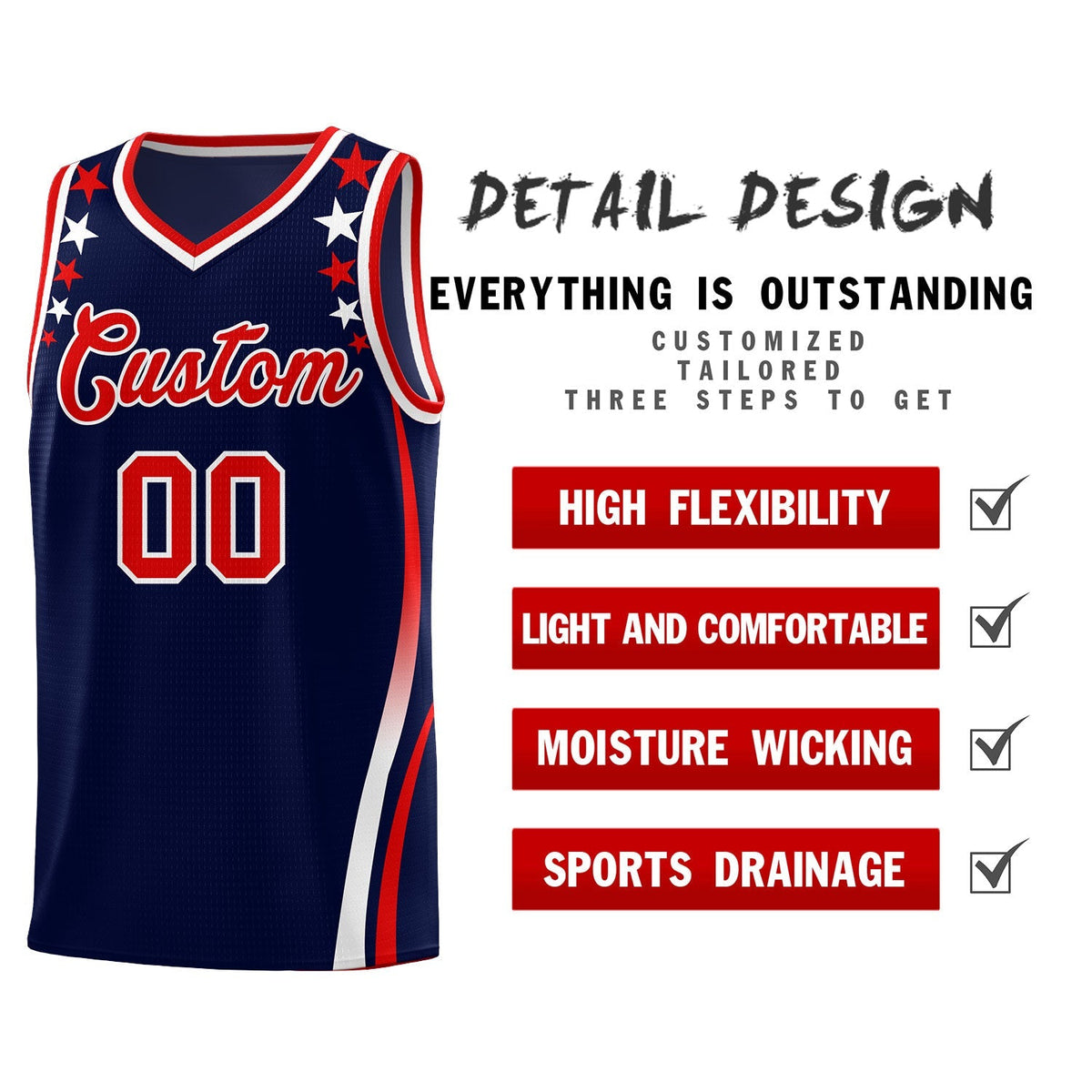 Custom Navy Shoulders Star Pattern Side Color Block Sports Uniform Basketball Jersey|KXKSHOP
