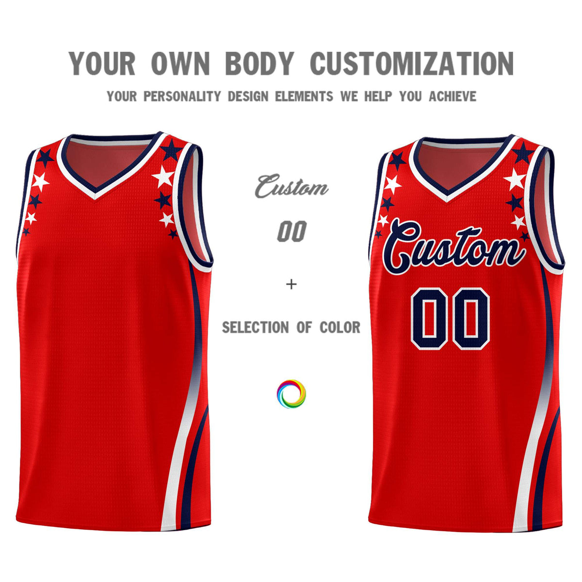Custom Red Shoulders Star Pattern Side Color Block Sports Uniform Basketball Jersey|KXKSHOP