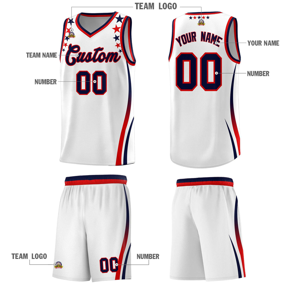 Custom White Shoulders Star Pattern Side Color Block Sports Uniform Basketball Jersey|KXKSHOP