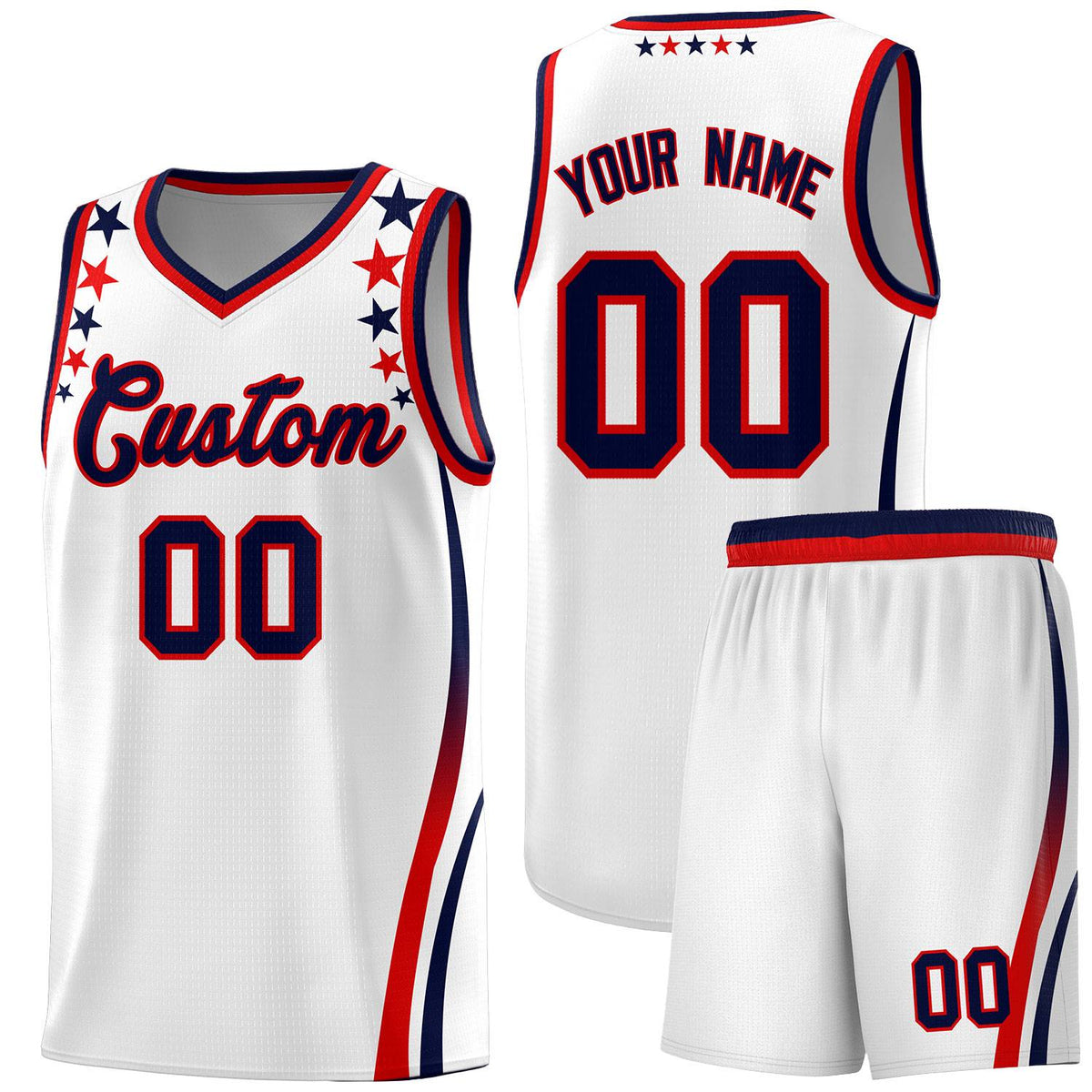 Custom White Shoulders Star Pattern Side Color Block Sports Uniform Basketball Jersey|KXKSHOP