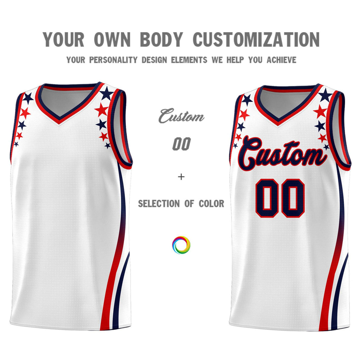 Custom White Shoulders Star Pattern Side Color Block Sports Uniform Basketball Jersey|KXKSHOP