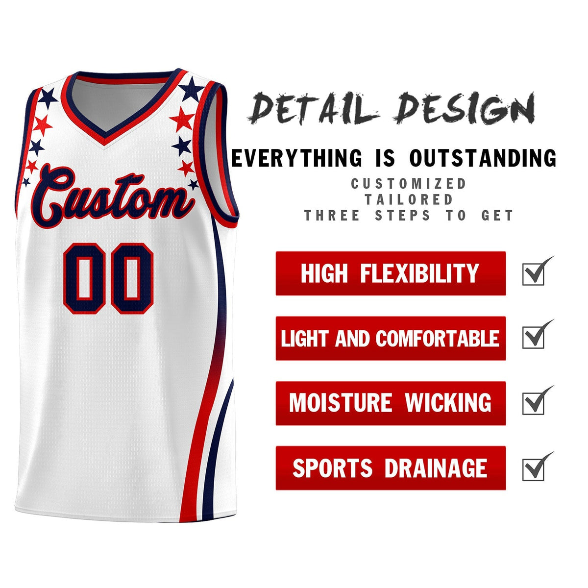 Custom White Shoulders Star Pattern Side Color Block Sports Uniform Basketball Jersey|KXKSHOP