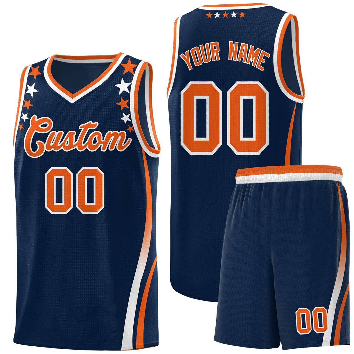 Custom Navy Shoulders Star Pattern Side Color Block Sports Uniform Basketball Jersey|KXKSHOP
