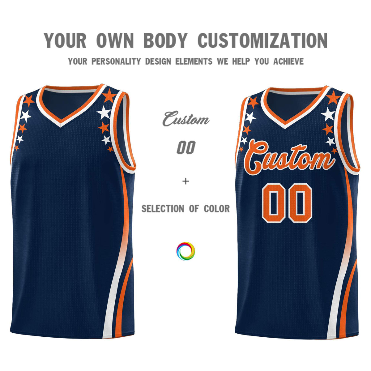 Custom Navy Shoulders Star Pattern Side Color Block Sports Uniform Basketball Jersey|KXKSHOP