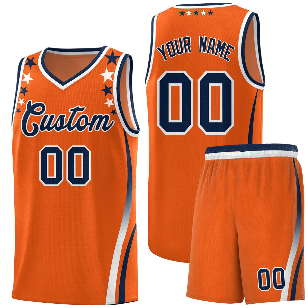 Custom Orange Shoulders Star Pattern Side Color Block Sports Uniform Basketball Jersey|KXKSHOP