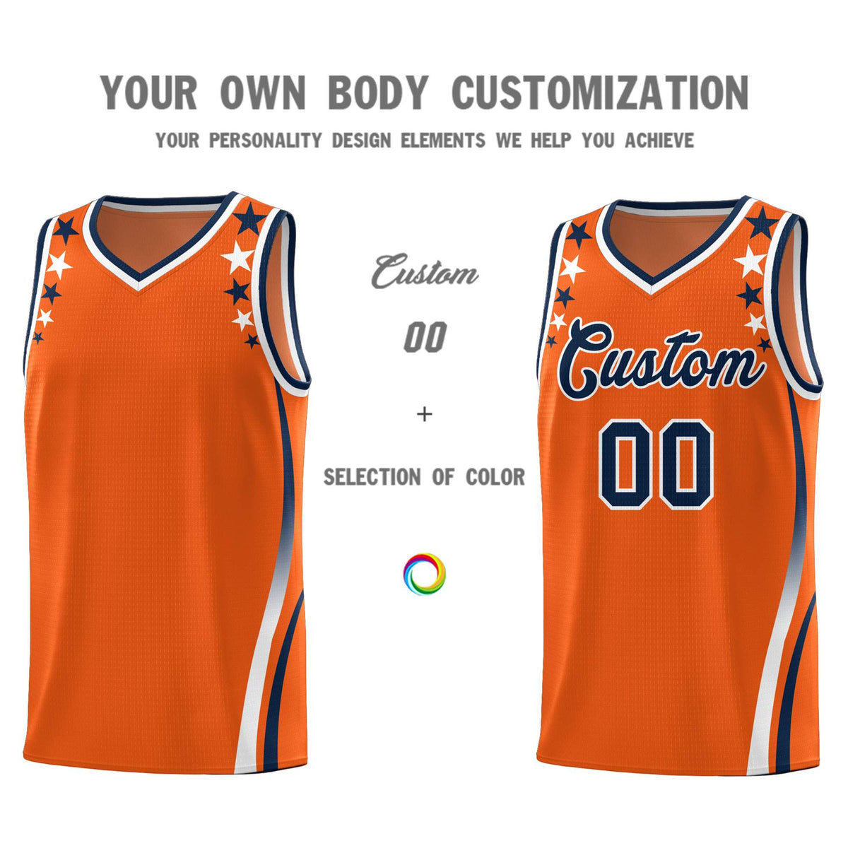 Custom Orange Shoulders Star Pattern Side Color Block Sports Uniform Basketball Jersey|KXKSHOP