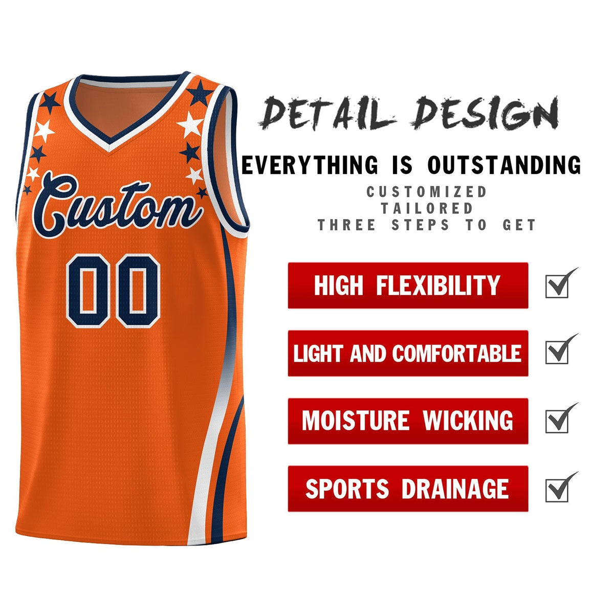 Custom Orange Shoulders Star Pattern Side Color Block Sports Uniform Basketball Jersey|KXKSHOP
