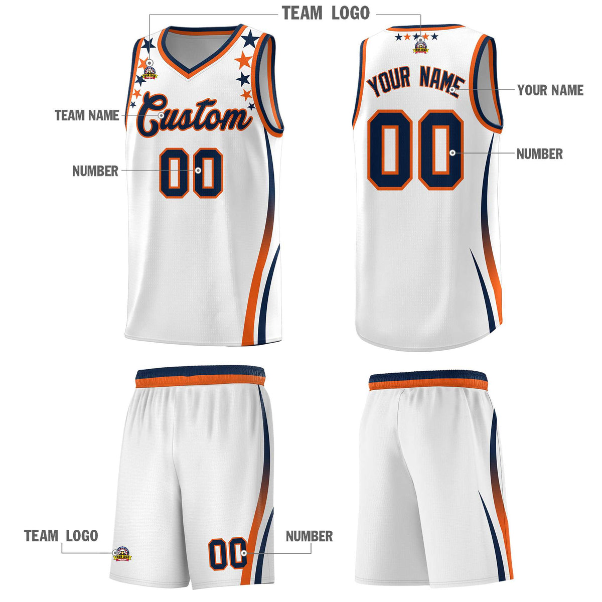 Custom White Shoulders Star Pattern Side Color Block Sports Uniform Basketball Jersey|KXKSHOP
