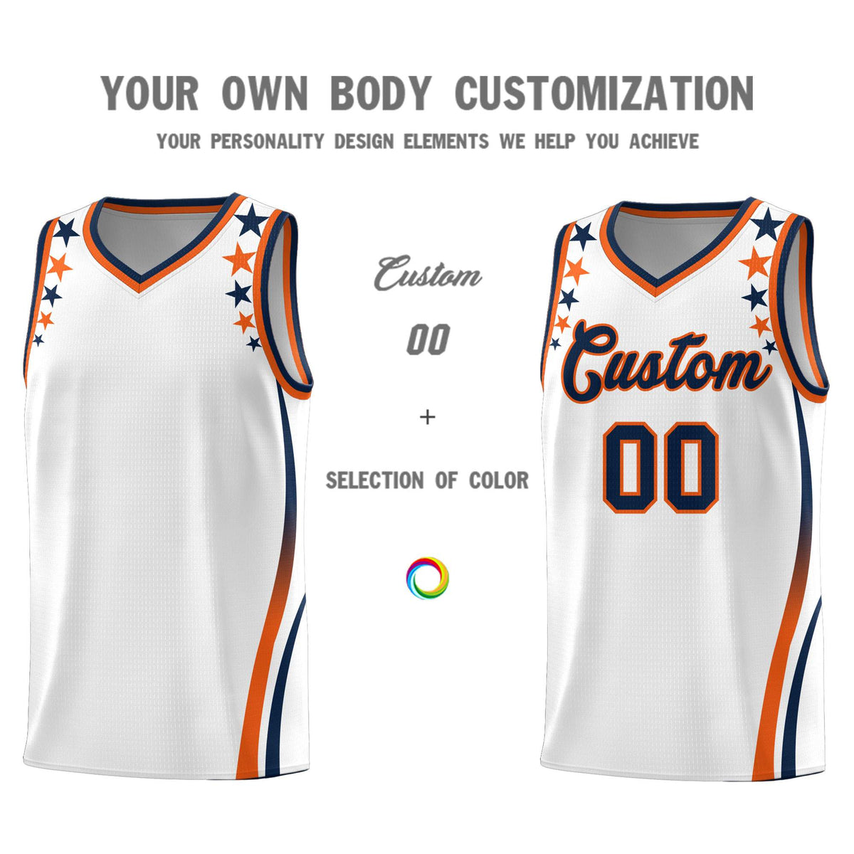 Custom White Shoulders Star Pattern Side Color Block Sports Uniform Basketball Jersey|KXKSHOP