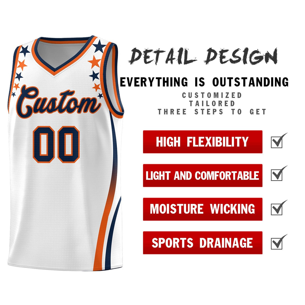 Custom White Shoulders Star Pattern Side Color Block Sports Uniform Basketball Jersey|KXKSHOP