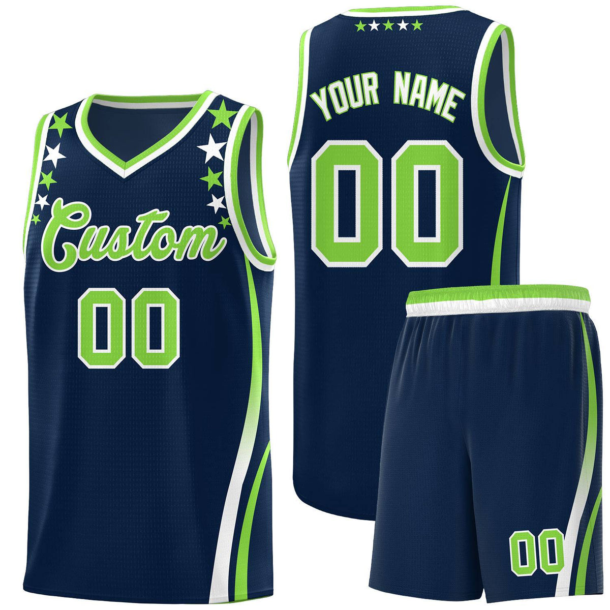 Custom Navy Shoulders Star Pattern Side Color Block Sports Uniform Basketball Jersey|KXKSHOP