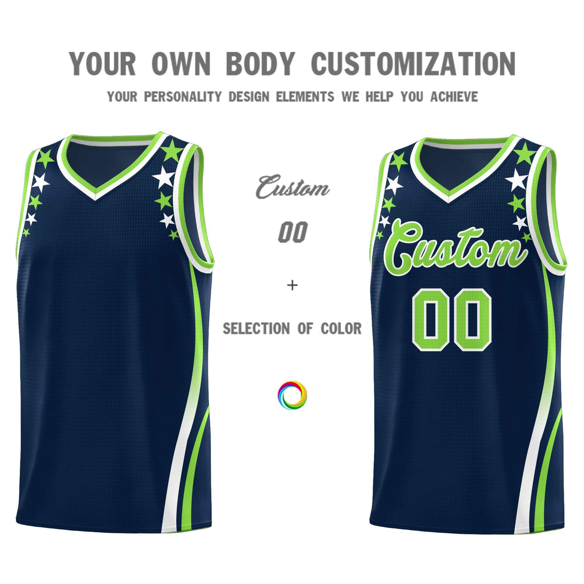 Custom Navy Shoulders Star Pattern Side Color Block Sports Uniform Basketball Jersey|KXKSHOP
