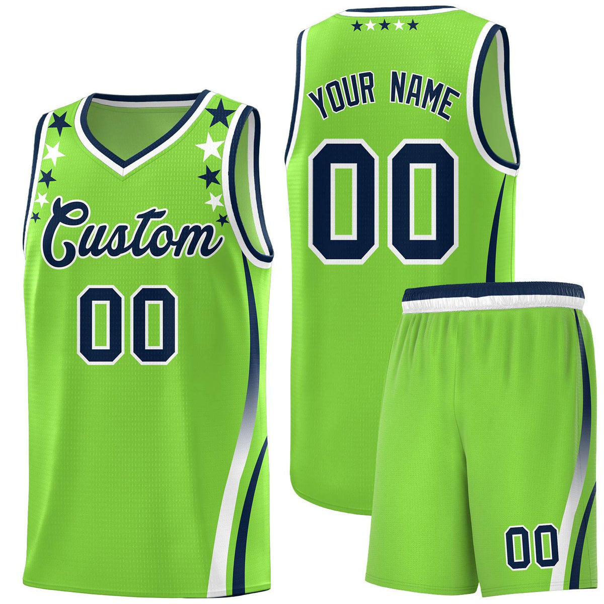 Custom Neon Green Shoulders Star Pattern Side Color Block Sports Uniform Basketball Jersey|KXKSHOP