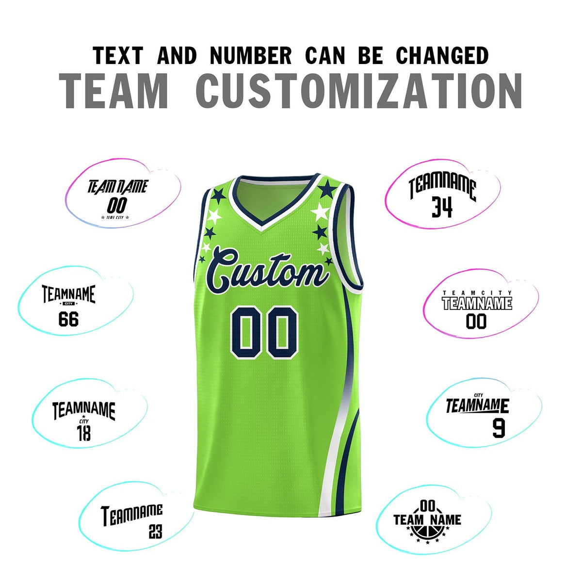 Custom Neon Green Shoulders Star Pattern Side Color Block Sports Uniform Basketball Jersey|KXKSHOP