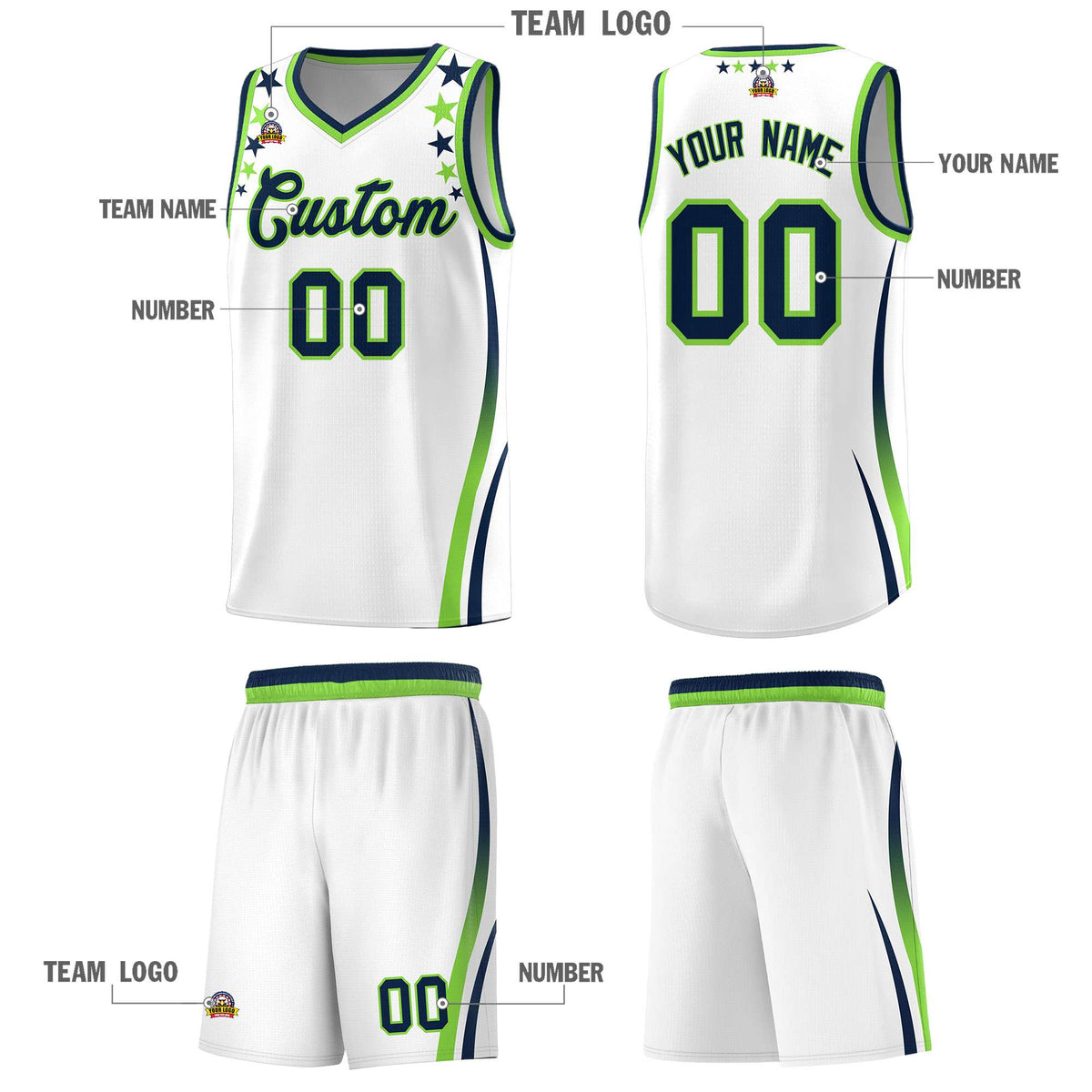 Custom White Shoulders Star Pattern Side Color Block Sports Uniform Basketball Jersey|KXKSHOP