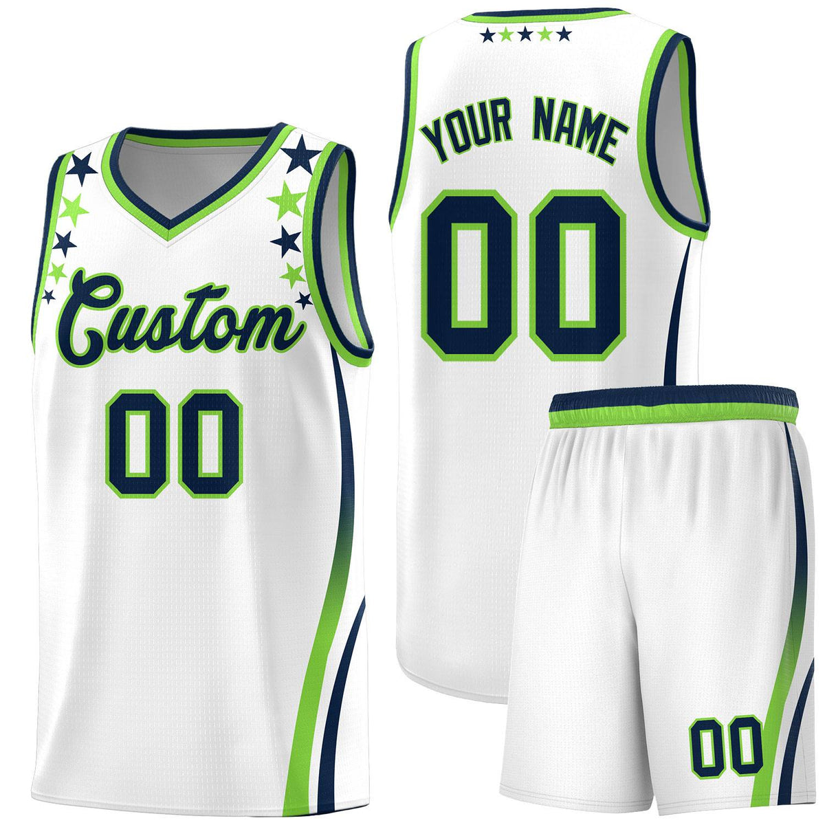 Custom White Shoulders Star Pattern Side Color Block Sports Uniform Basketball Jersey|KXKSHOP