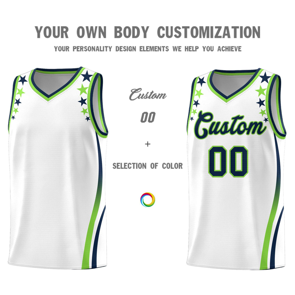 Custom White Shoulders Star Pattern Side Color Block Sports Uniform Basketball Jersey|KXKSHOP