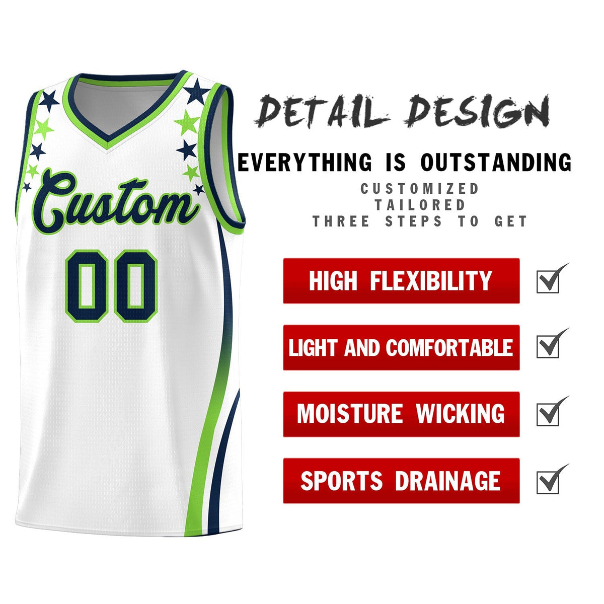 Custom White Shoulders Star Pattern Side Color Block Sports Uniform Basketball Jersey|KXKSHOP