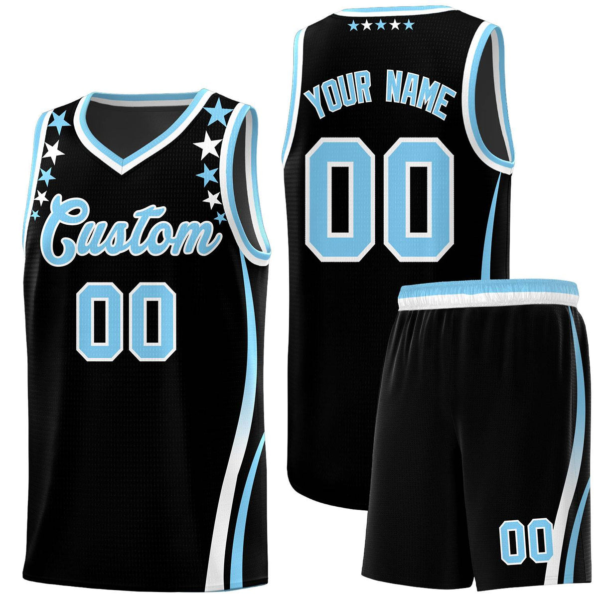 Custom Black Shoulders Star Pattern Side Color Block Sports Uniform Basketball Jersey|KXKSHOP