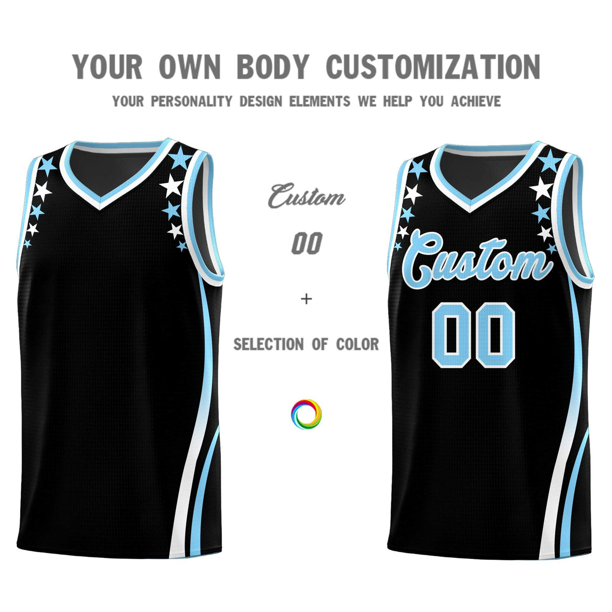 Custom Black Shoulders Star Pattern Side Color Block Sports Uniform Basketball Jersey|KXKSHOP