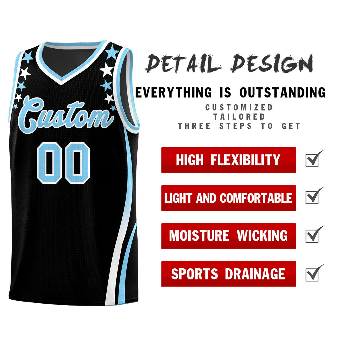 Custom Black Shoulders Star Pattern Side Color Block Sports Uniform Basketball Jersey|KXKSHOP