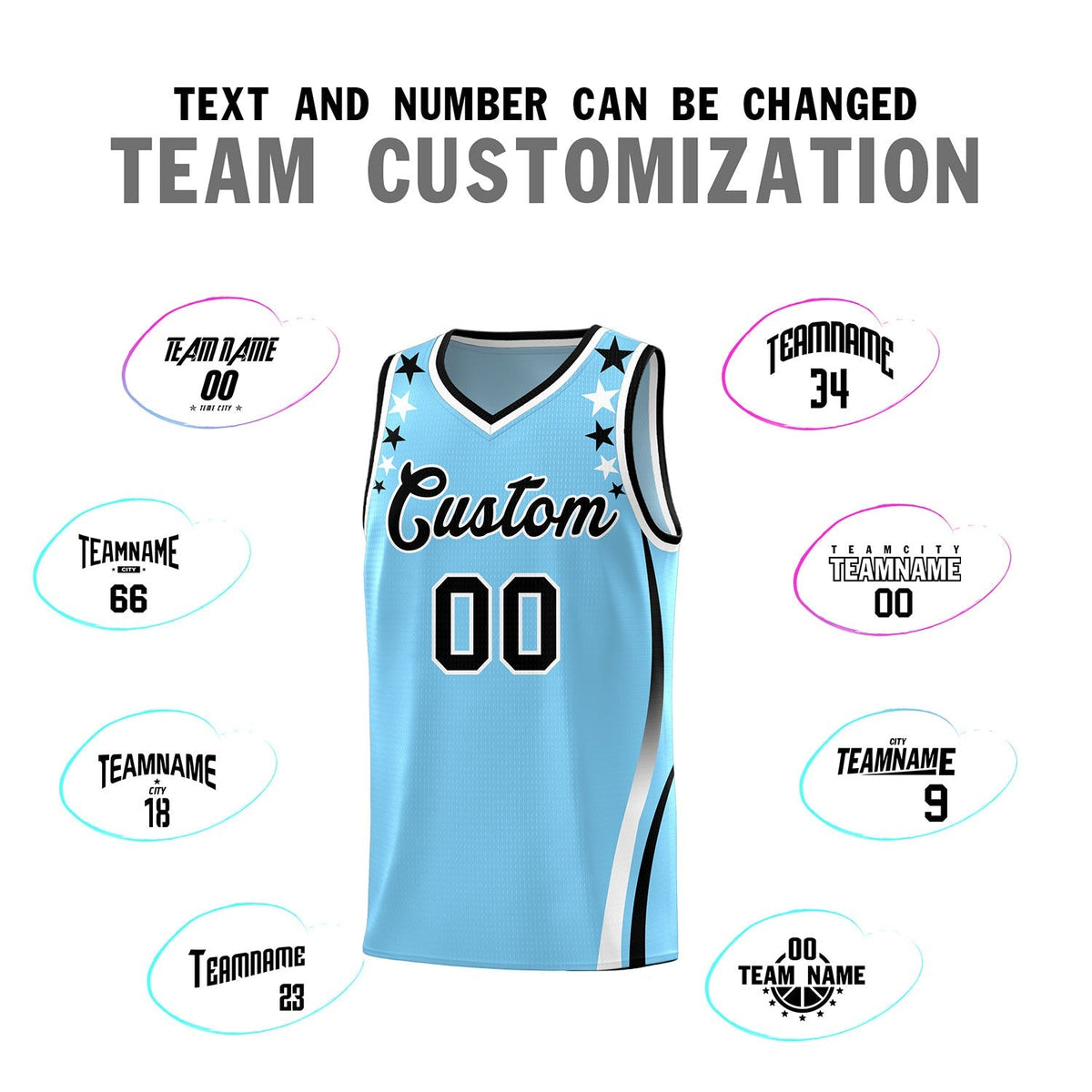 Custom Light Blue Shoulders Star Pattern Side Color Block Sports Uniform Basketball Jersey|KXKSHOP