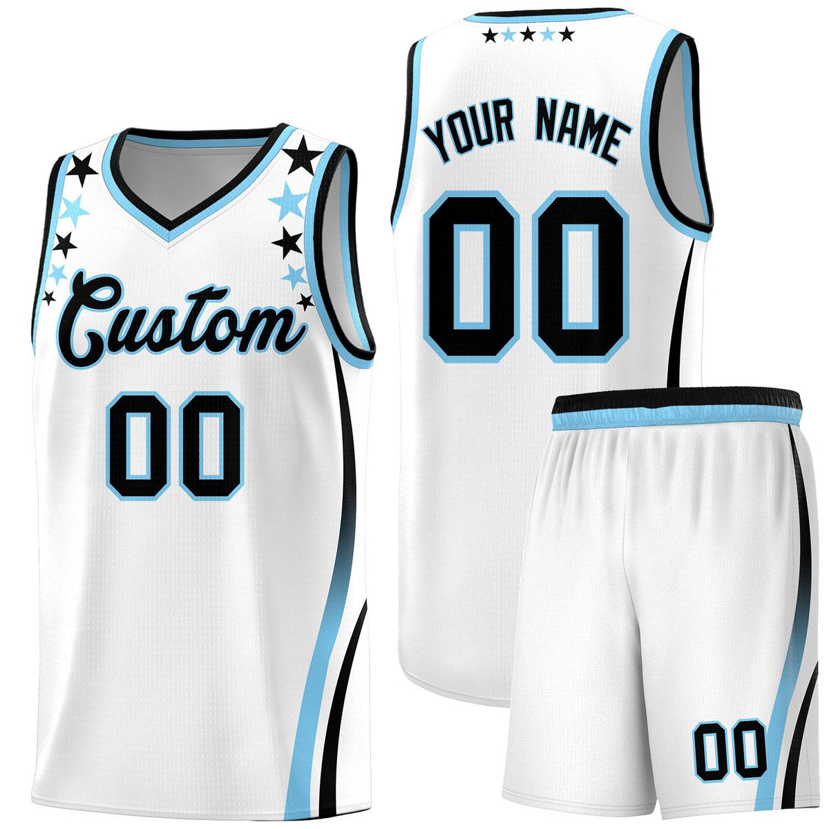 Custom White Shoulders Star Pattern Side Color Block Sports Uniform Basketball Jersey|KXKSHOP