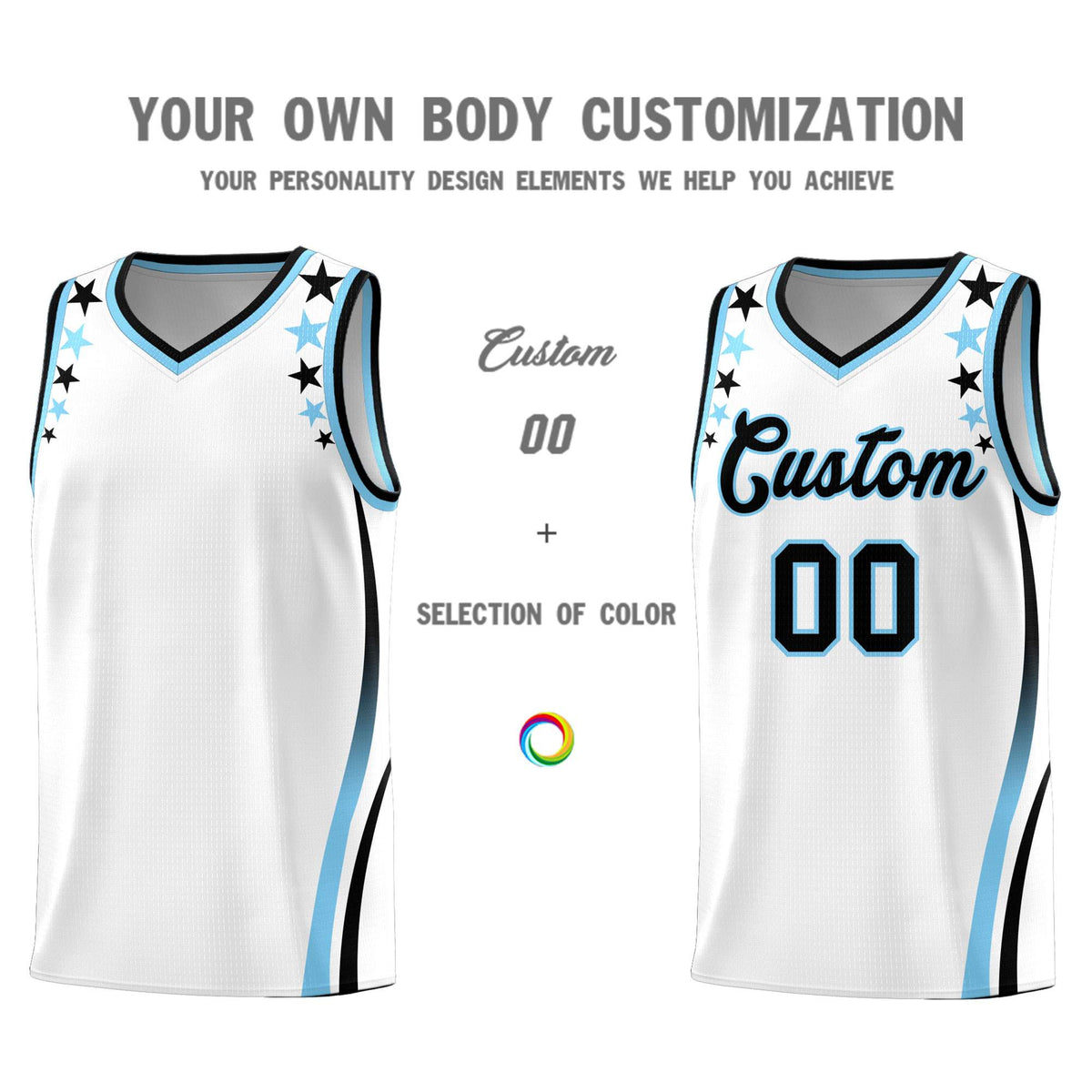 Custom White Shoulders Star Pattern Side Color Block Sports Uniform Basketball Jersey|KXKSHOP