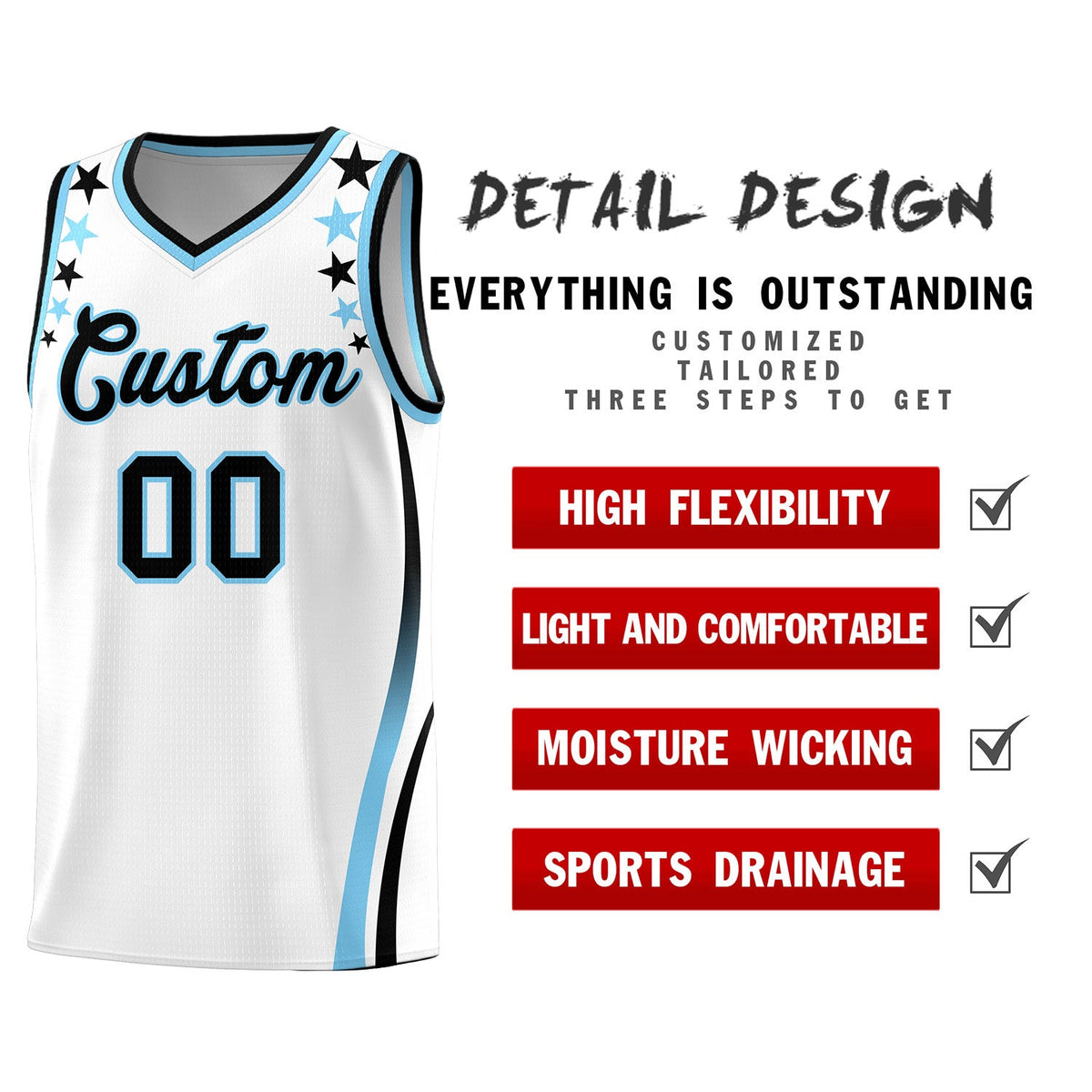 Custom White Shoulders Star Pattern Side Color Block Sports Uniform Basketball Jersey|KXKSHOP