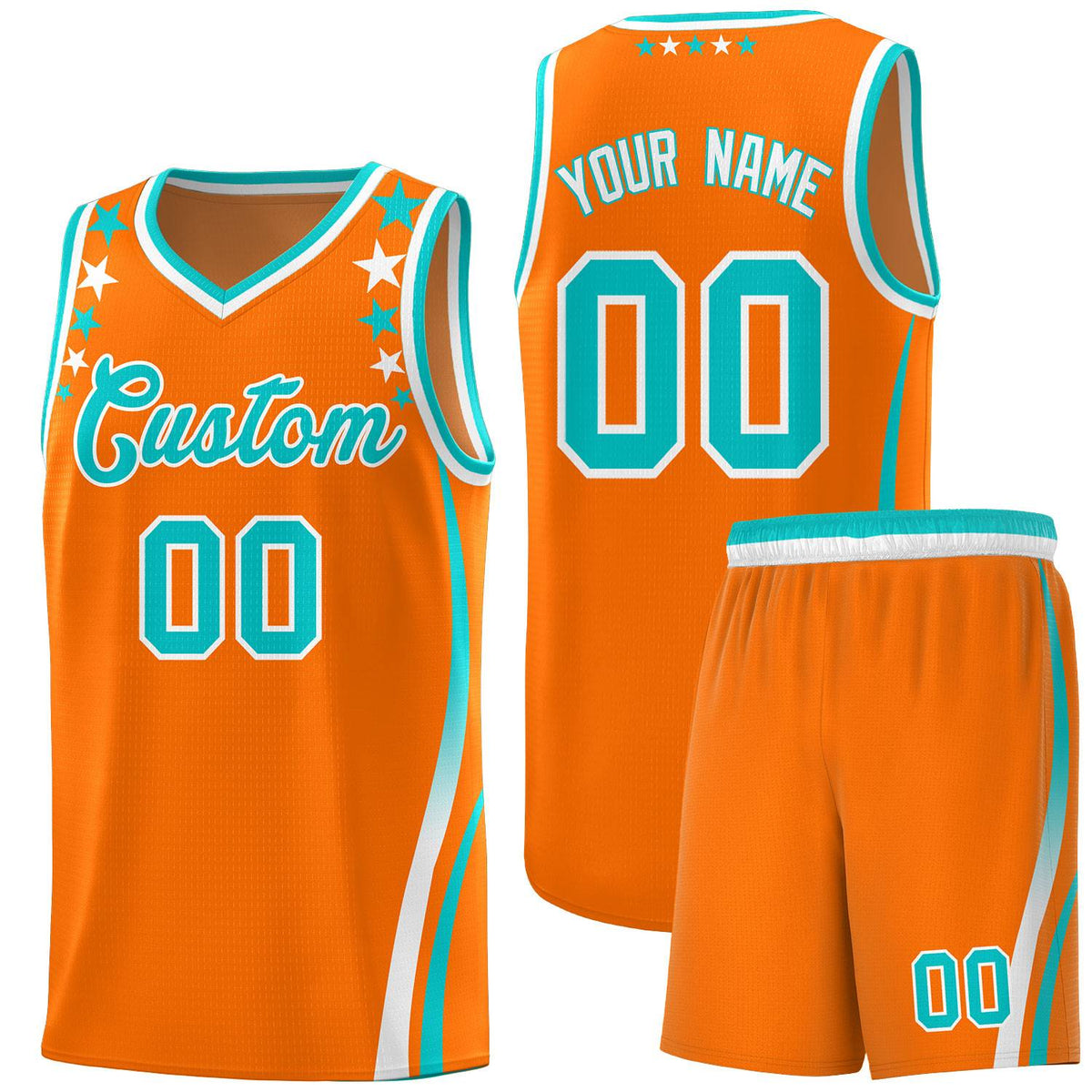 Custom Orange Shoulders Star Pattern Side Color Block Sports Uniform Basketball Jersey|KXKSHOP