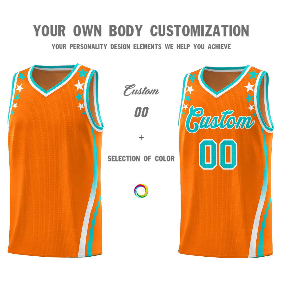 Custom Orange Shoulders Star Pattern Side Color Block Sports Uniform Basketball Jersey|KXKSHOP