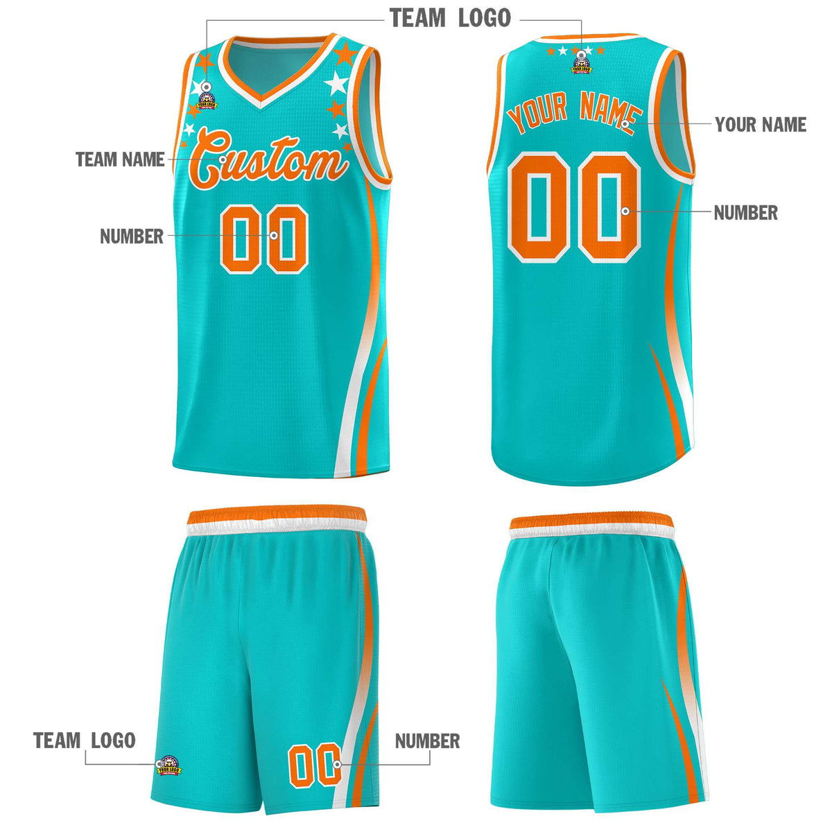 Custom Sky Blue Shoulders Star Pattern Side Color Block Sports Uniform Basketball Jersey|KXKSHOP