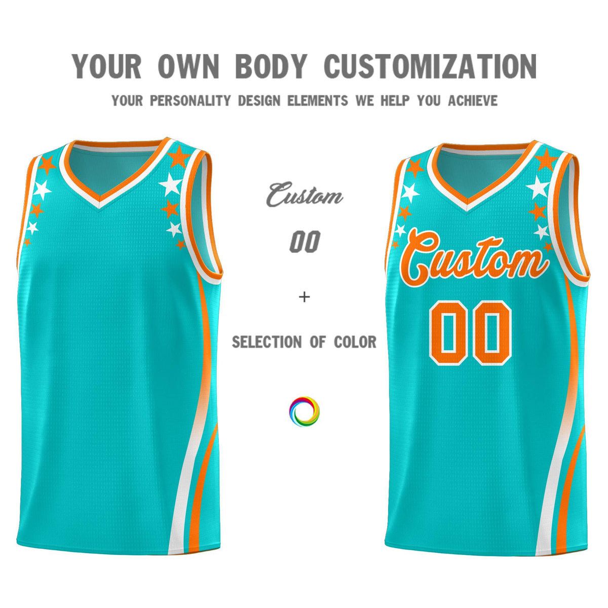 Custom Sky Blue Shoulders Star Pattern Side Color Block Sports Uniform Basketball Jersey|KXKSHOP