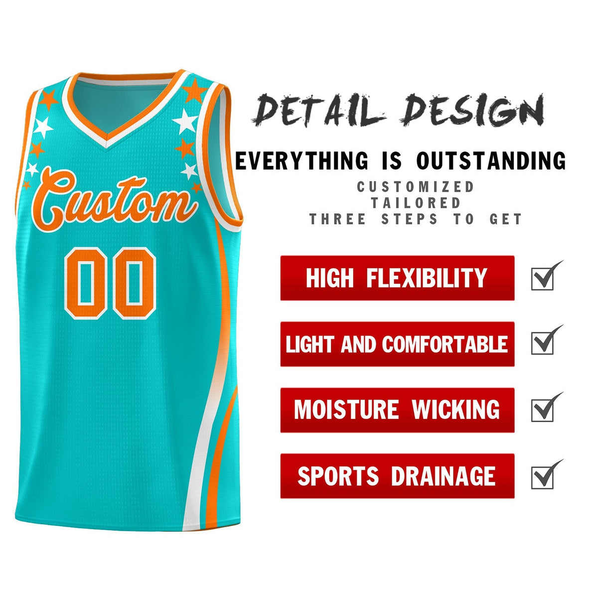 Custom Sky Blue Shoulders Star Pattern Side Color Block Sports Uniform Basketball Jersey|KXKSHOP