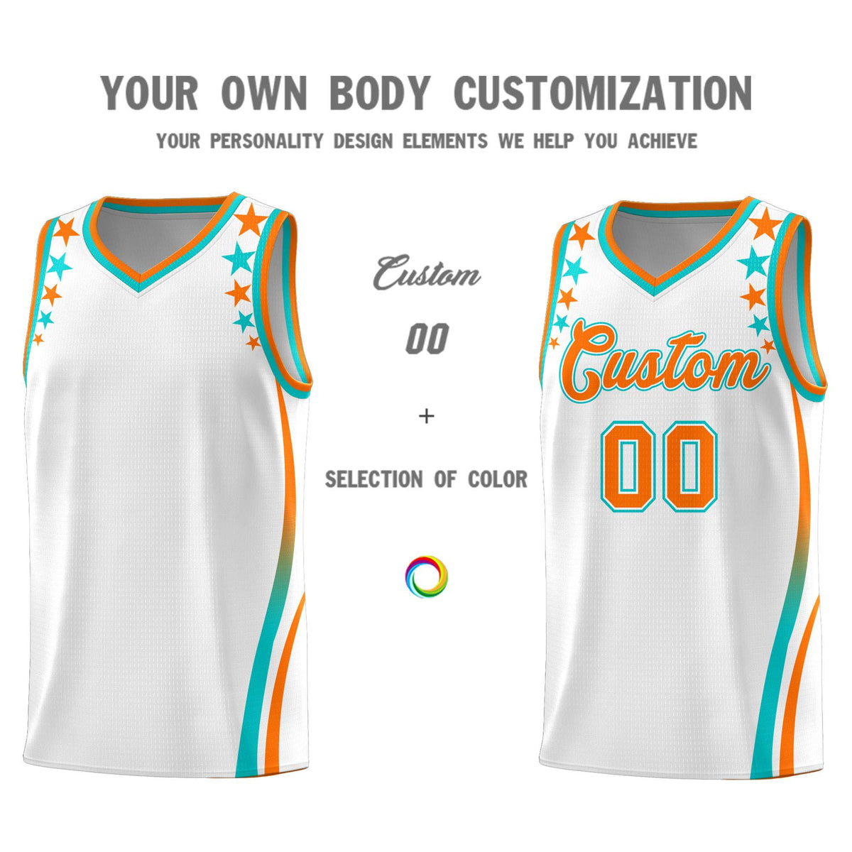 Custom White Shoulders Star Pattern Side Color Block Sports Uniform Basketball Jersey|KXKSHOP