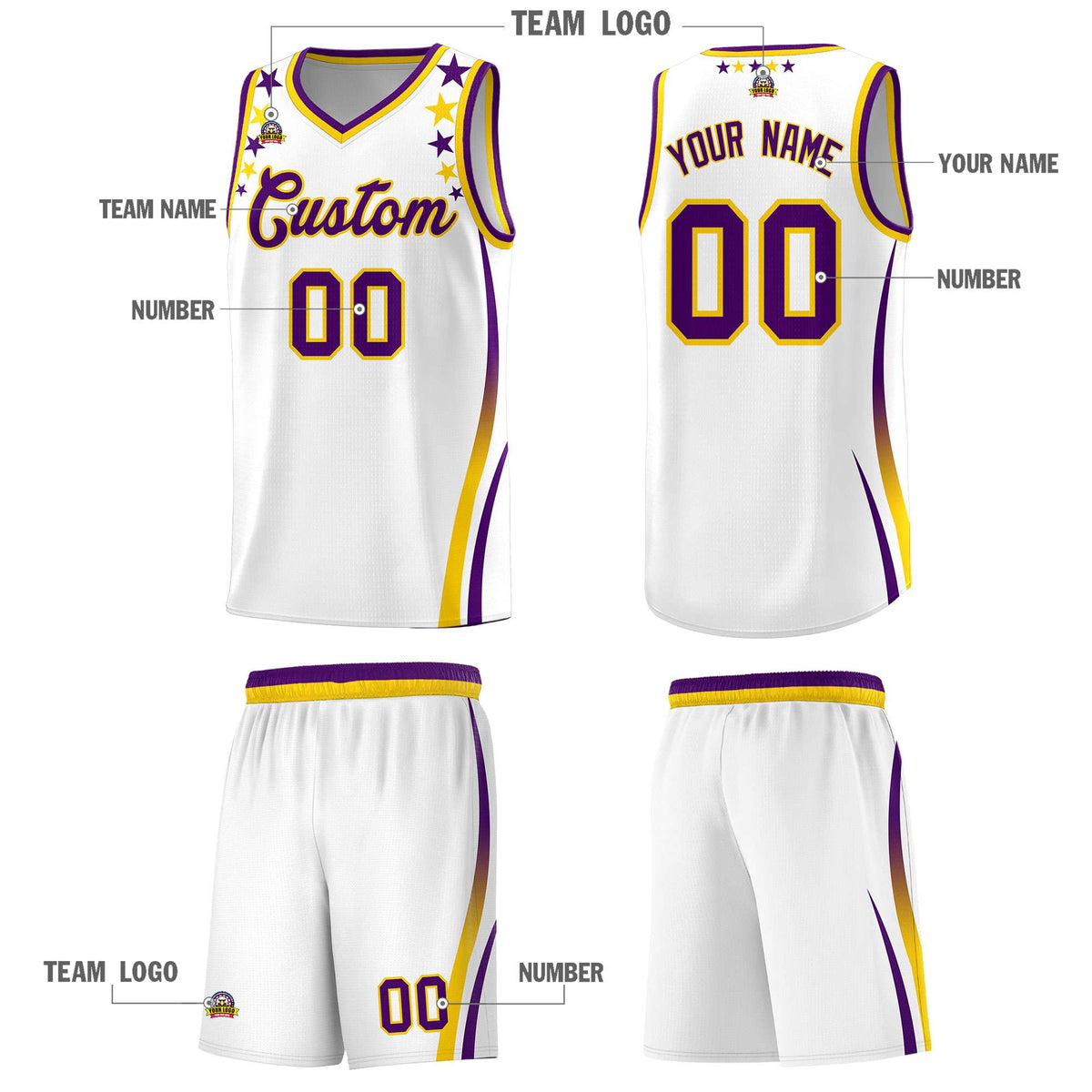 Custom White Shoulders Star Pattern Side Color Block Sports Uniform Basketball Jersey|KXKSHOP