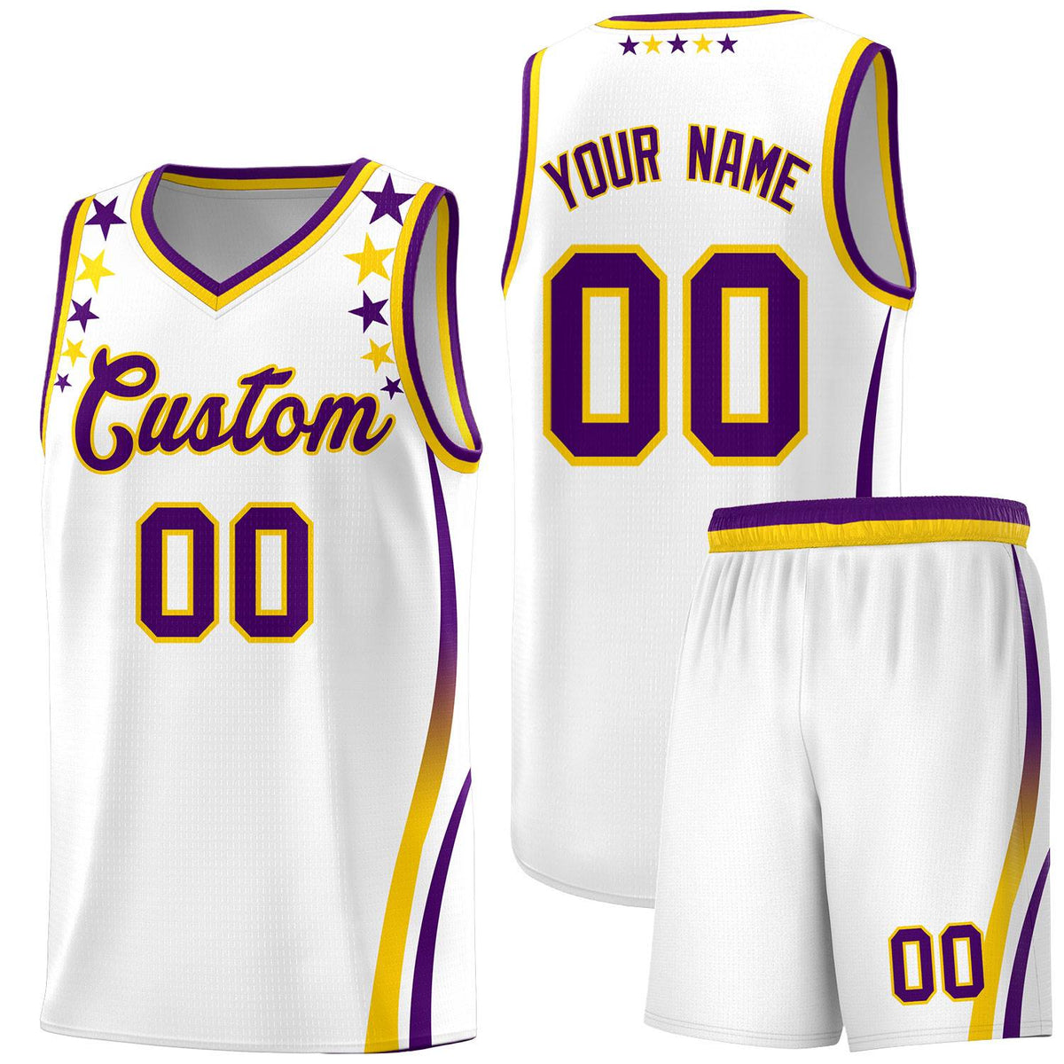 Custom White Shoulders Star Pattern Side Color Block Sports Uniform Basketball Jersey|KXKSHOP